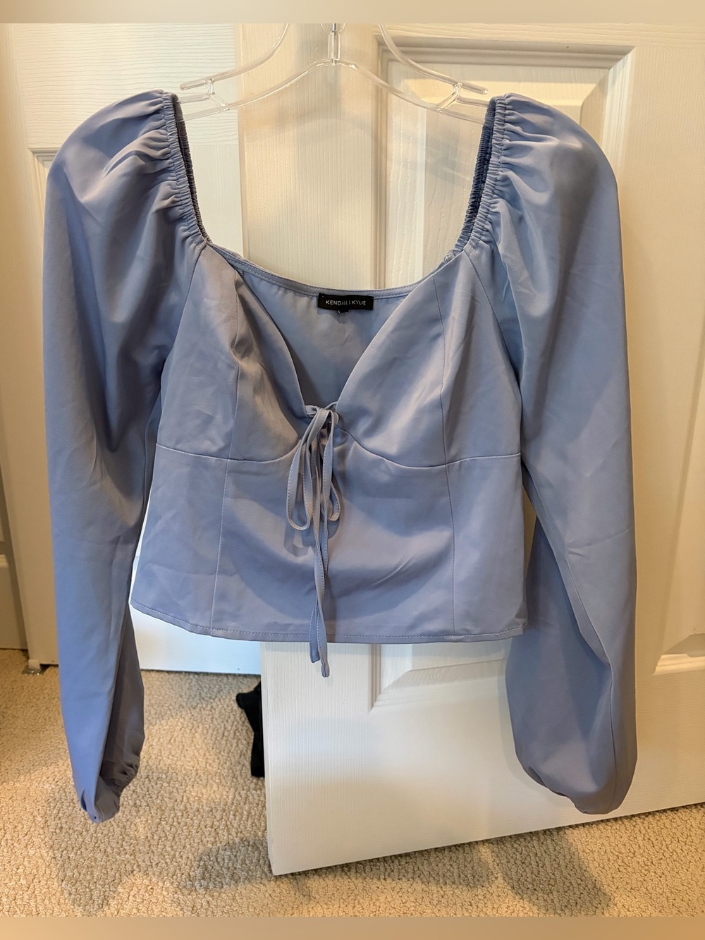 Kendall & Kylie Lilac Puff-Sleeve Tie-Front Crop Top